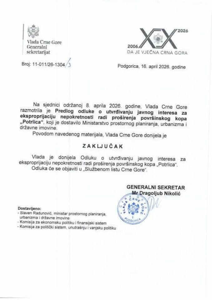 Predlog odluke o utvrđivanju javnog interesa za eksproprijaciju nepokretnosti radi proširenja površinskog kopa „Potrlica“ - zaključci