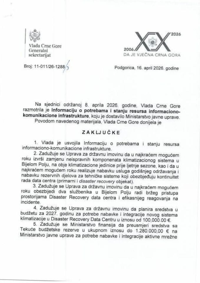 Informacija o potrebama i stanju resursa informaciono-komunikacione infrastrukture - zaključci