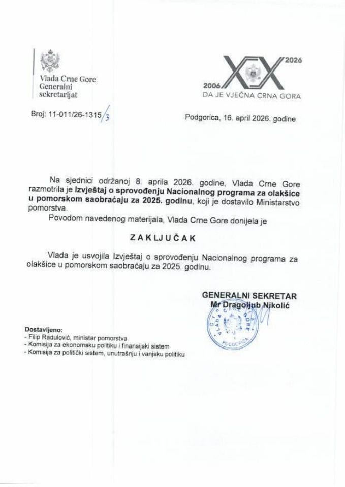 Izvještaj o sprovođenju Nacionalnog programa za olakšice u pomorskom saobraćaju za 2025. godinu - zaključci