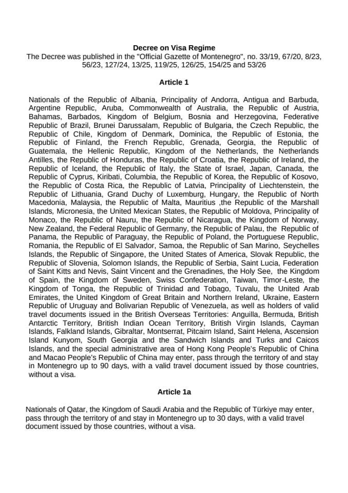Decree on Visa Regime, april 2026. ENG