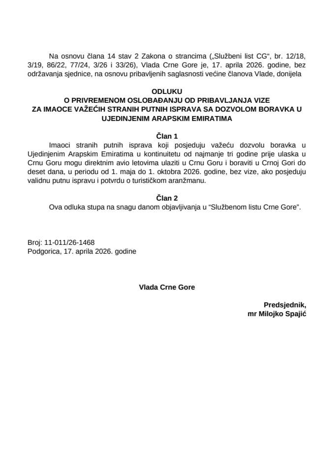 Odluka - rezidenti UAE