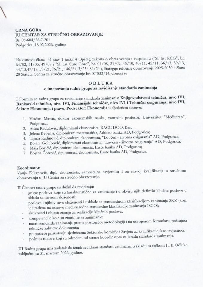 Odluka o formiranju radne grupe (1)