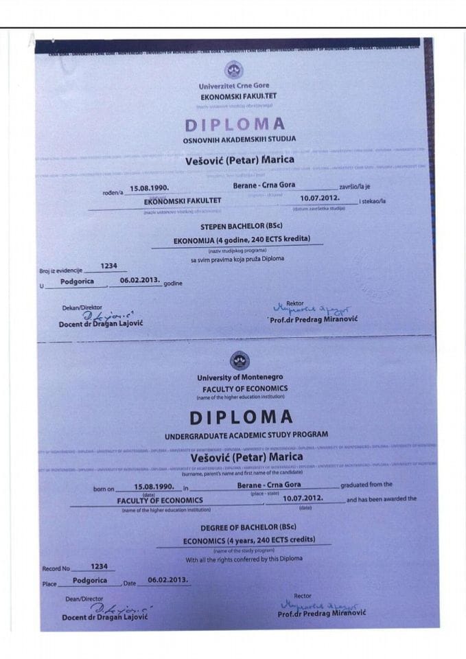 Mr Marica Melović, generalna direktorica Direktorata za naučno-istraživačku djelatnost - obrazovna isprava