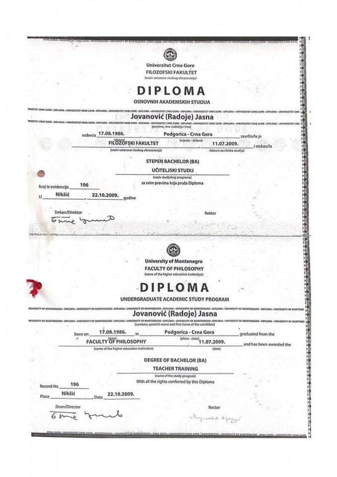 Mr Jasna Jovanović, Generalna direktorica Direktorata za cjeloživotno učenje  - obrazovna isprava