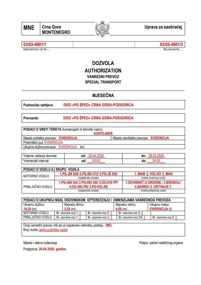 PG ŠPED 03-02-4901-maj-mjesečna