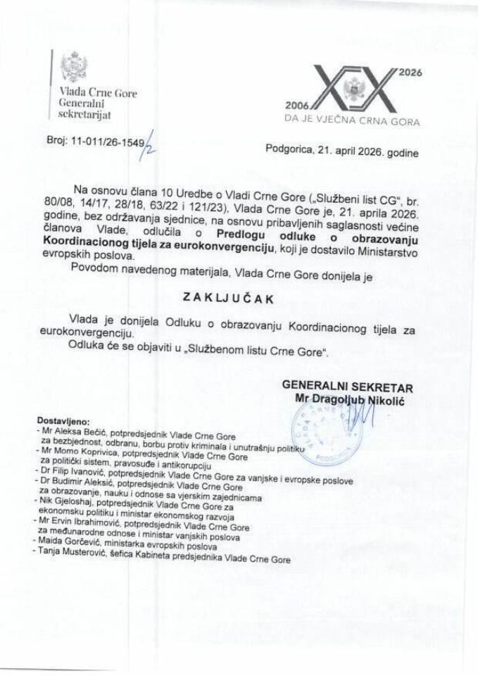 Predlog odluke o obrazovanju Koordinacionog tijela za eurokonvergenciju - Zaključci