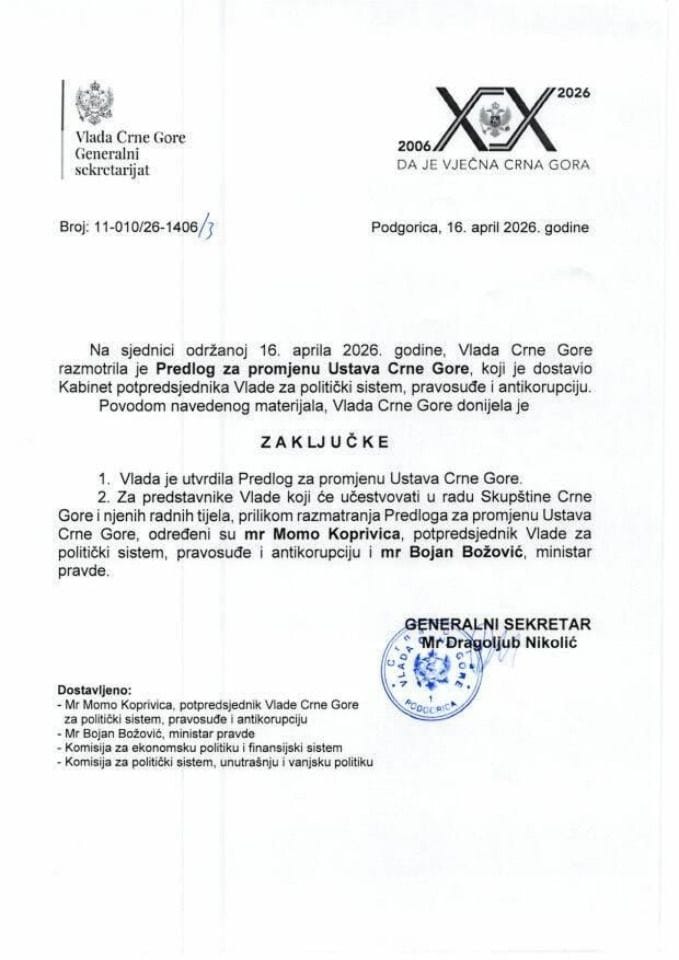 Predlog za promjenu Ustava Crne Gore - Zaključci