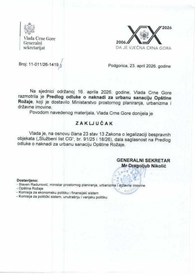 Predlog odluke o naknadi za urbanu sanaciju Opštine Rožaje - Zaključci