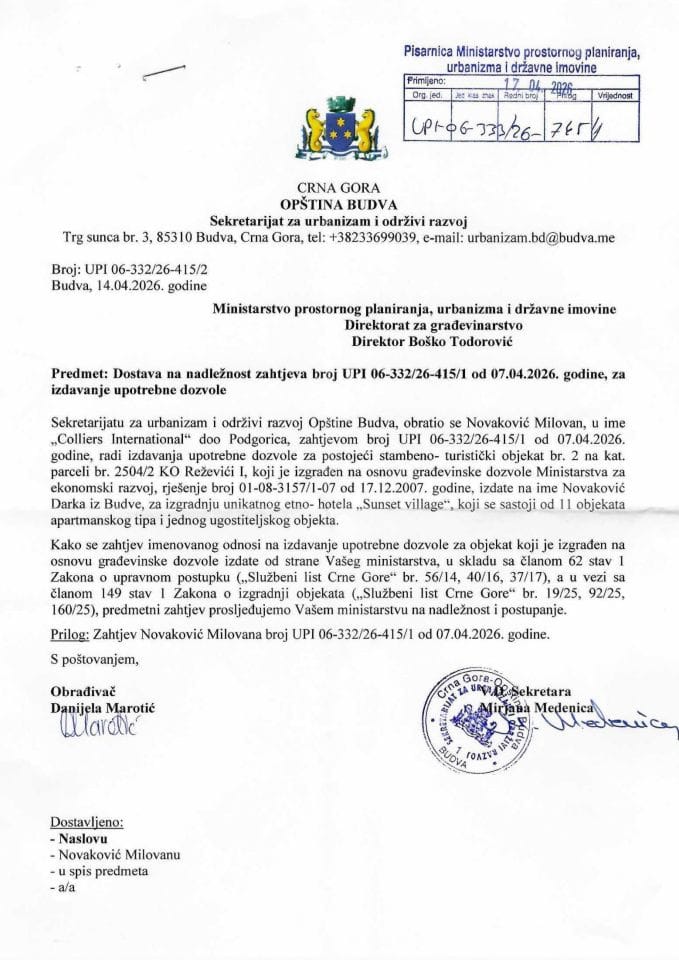 Zahtjevi za izdavanje upotrebne dozvole - UPI 06_333_26_745_1 Coiies International doo