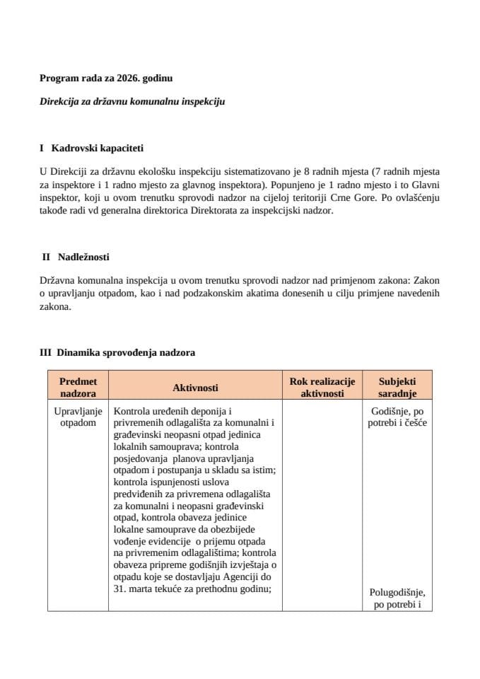 Program rada 2026 državna komunalna inspekcija