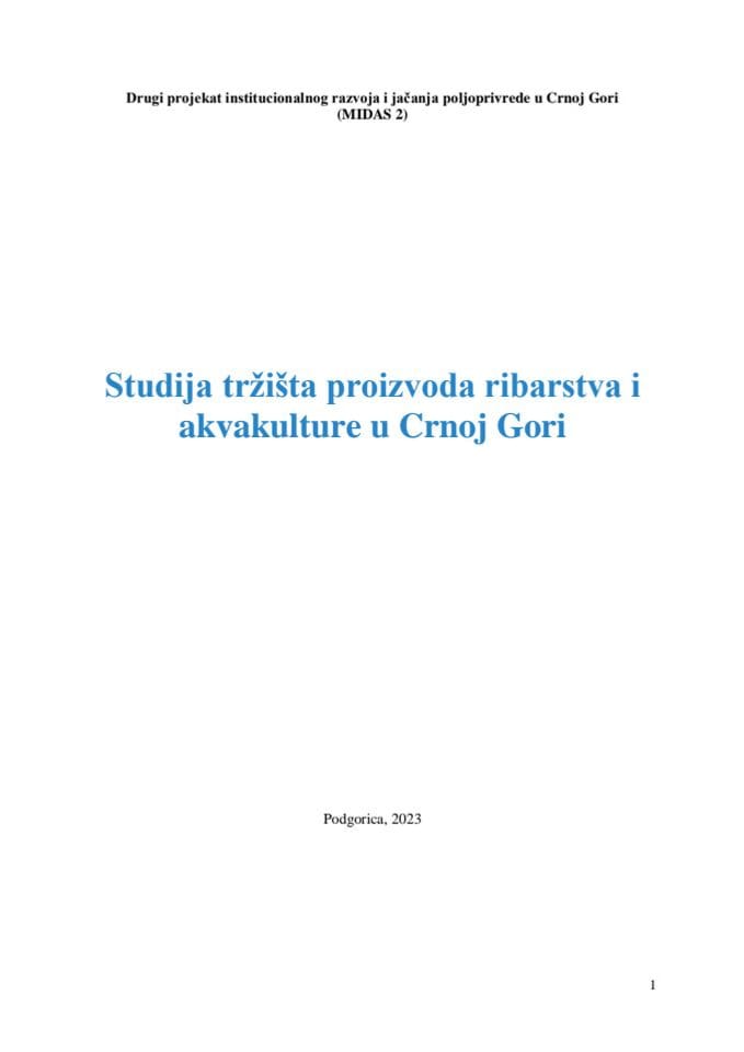 Studija tržišta proizvoda ribarstva i akvakulture u Crnoj Gori