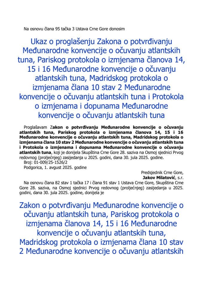Zakon o potvrđivanju Međunarodne konvencije o očuvanju atlantskih tuna