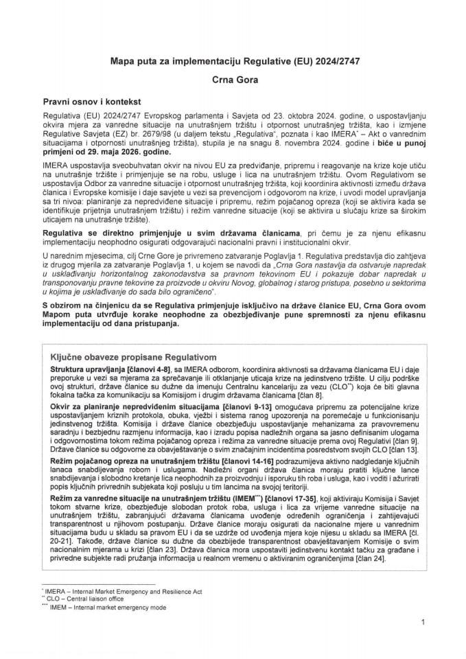 Predlog mape puta za implementaciju Regulative (EU) 2024/2747