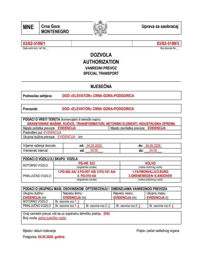 ELEVATOR 03-02-5199-maj-mjesečna