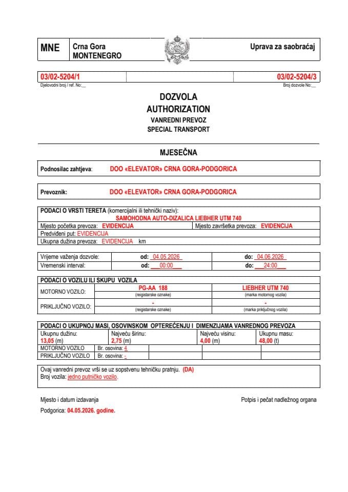 ELEVATOR 03-02-5204-maj-mjesečna