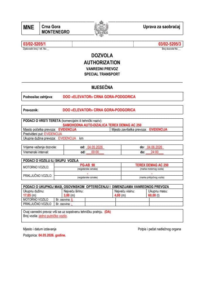 ELEVATOR 03-02-5205-maj-mjesečna