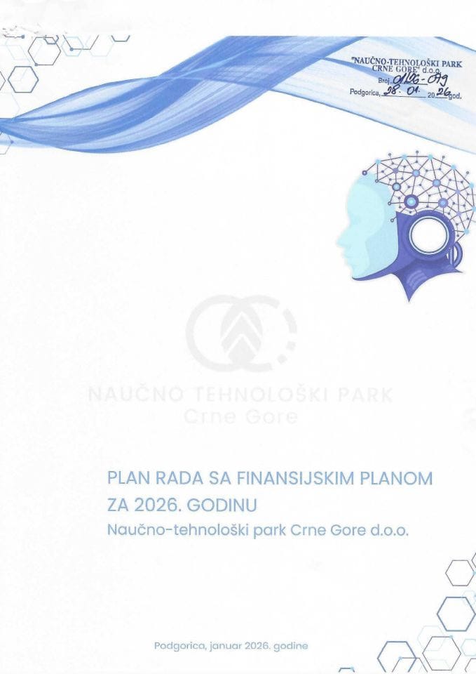 Plan rada sa Finansijskim planom za 2026. godinu - Naučno-tehnološki park Crne Gore
