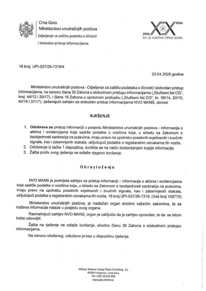 rješenje br. 18-UPI-037/26-7319/4