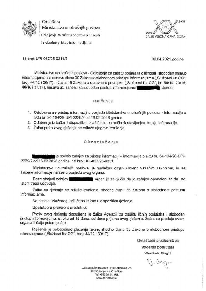 rješenje br. 18-UPI-037/26-9211/3