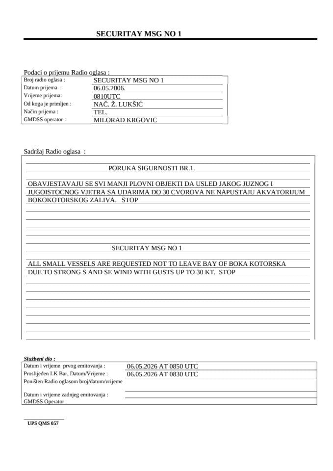 SECURITAY MSG NO 1 06.05.2026