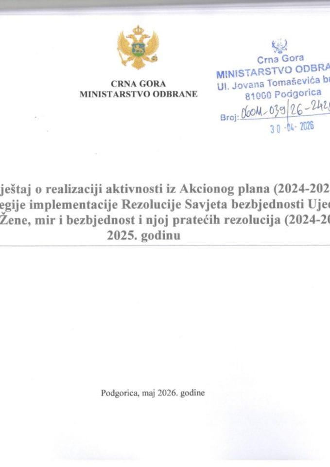 Годишњи извјештај о реализацији активности из Акционог плана (2024-2025) за примјену Стратегије имплементације Резолуције Савјета безбједности Уједињених нација 1325 - Жене, мир и безбједност и њој пратећих резолуција (2024-2027) за 2025. годину