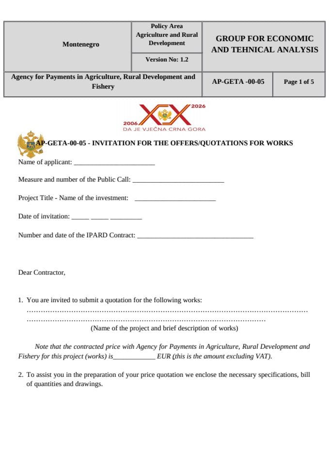 AP-GETA-00-05 Invitation for the offers-for works