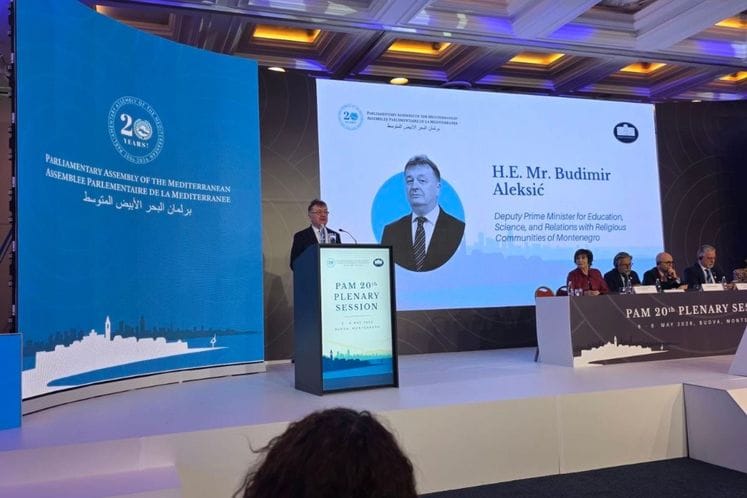 DPM Aleksić addresses the Plenary Session of the Parliamentary Assembly of the Mediterranean