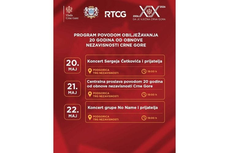 Termini programa povodom obilježavanja 20 godina od obnove nezavisnosti Crne Gore