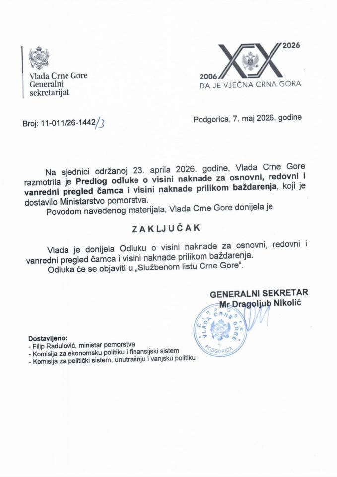 Predlog odluke o visini naknade za osnovni, redovni i vanredni pregled čamca i visini naknade prilikom baždarenja - zaključci