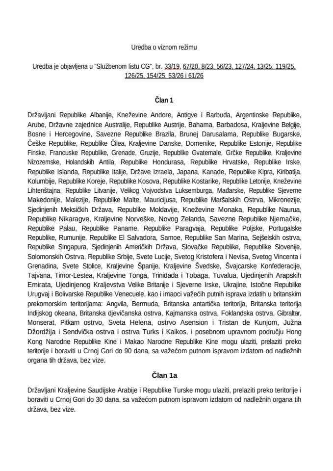 Uredba o viznom režimu, maj 2026. CG