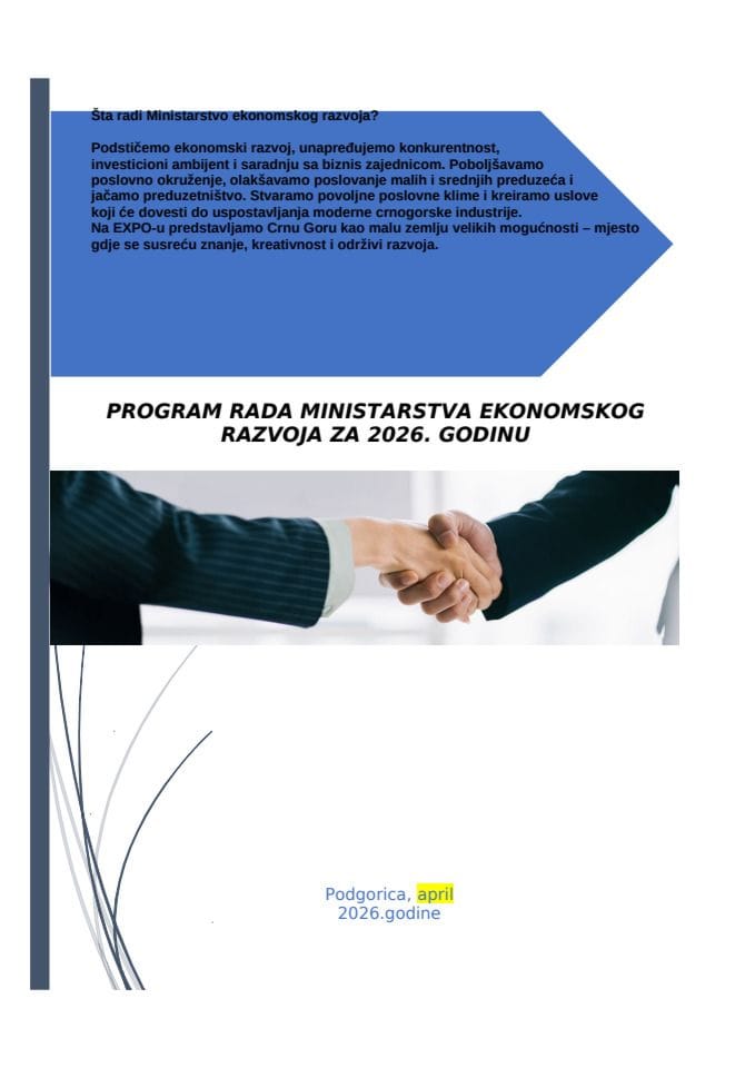 Program rada Ministarstva ekonomskog razvoja za 2026. godinu