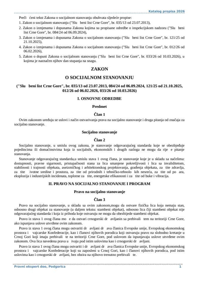 Zakonska regulativa iz oblasti stanovanja - Zakon o socijalnom stanovanju