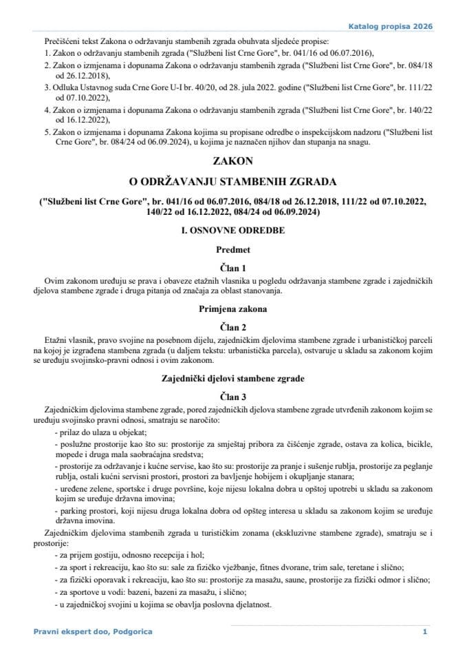 Zakonska regulativa iz oblasti stanovanja - Zakon o odrzavanju stambenih zgrada