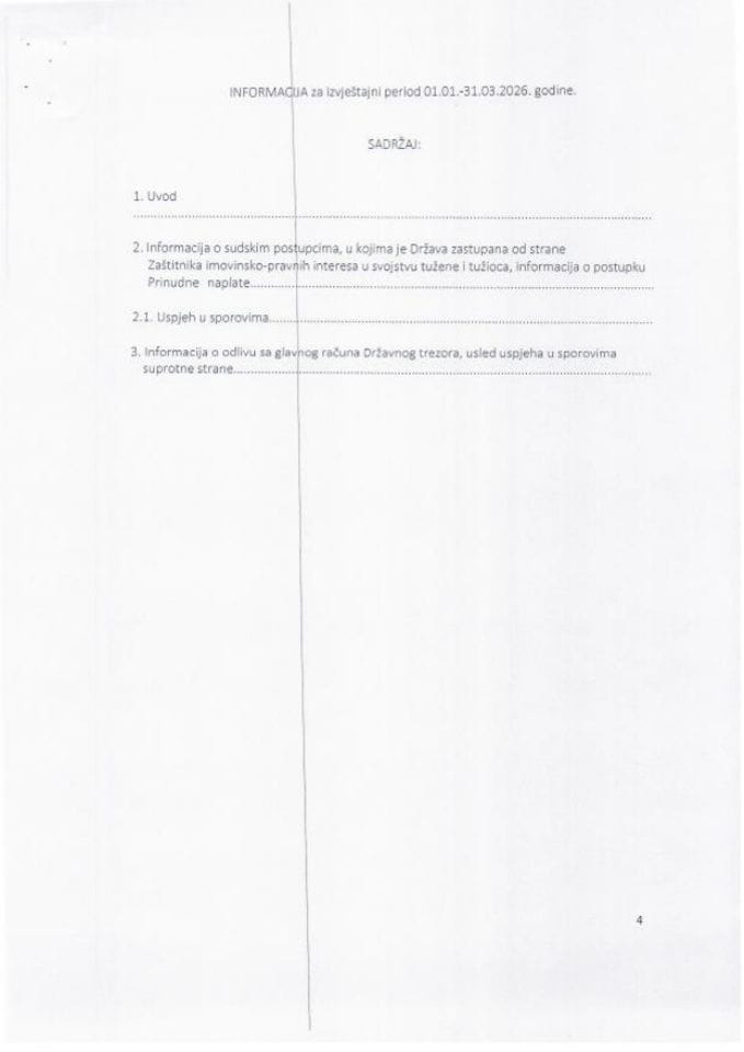 Informacija za izvještajni period 01.01.2026. do 31.03.2026. godine Zastitnika imovinsko-pravnih interesa Crne Gore