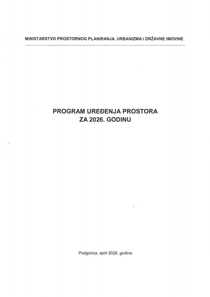 Predlog programa uređenja prostora za 2026. godinu