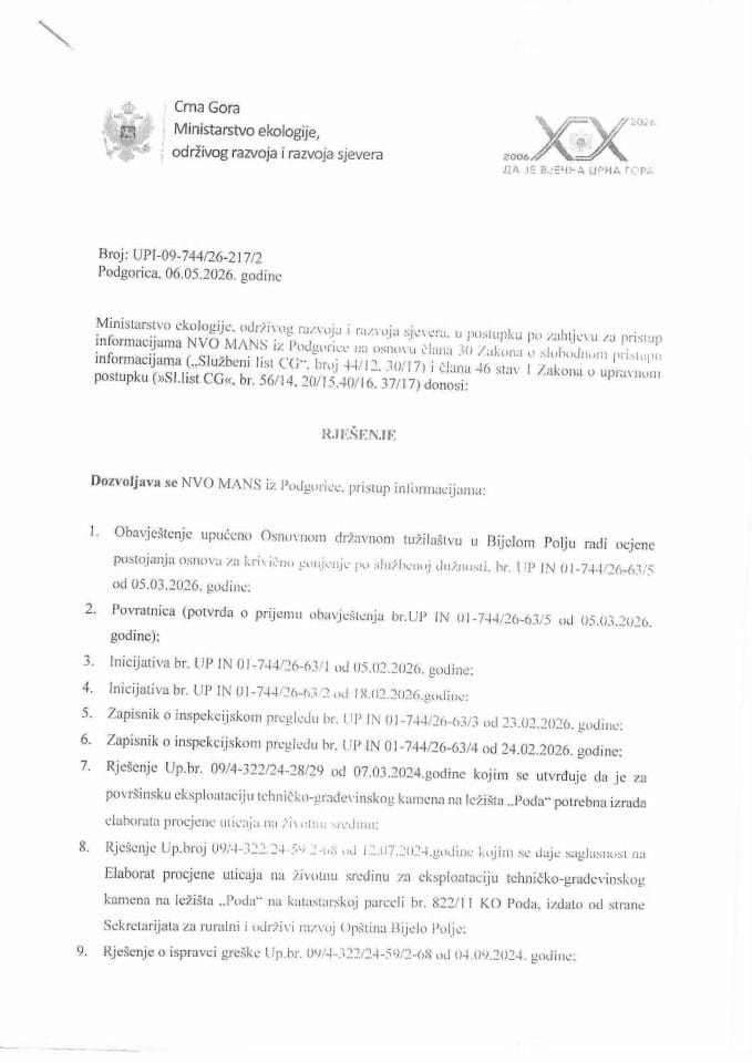 Rješenje NVO MANS br. UPI-09-744-26-217-2 od 06.05.2026.godine