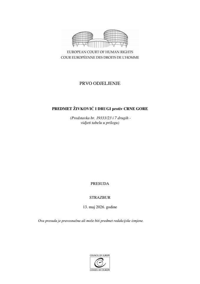 Presuda ŽIVKOVIĆ i drugi protiv Crne Gore