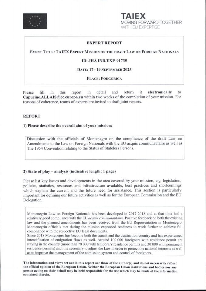 Zahtjev za slobodan pristup informacijama Institut alternativa dokument 5 PP 24 Law on forreigners TAIEX