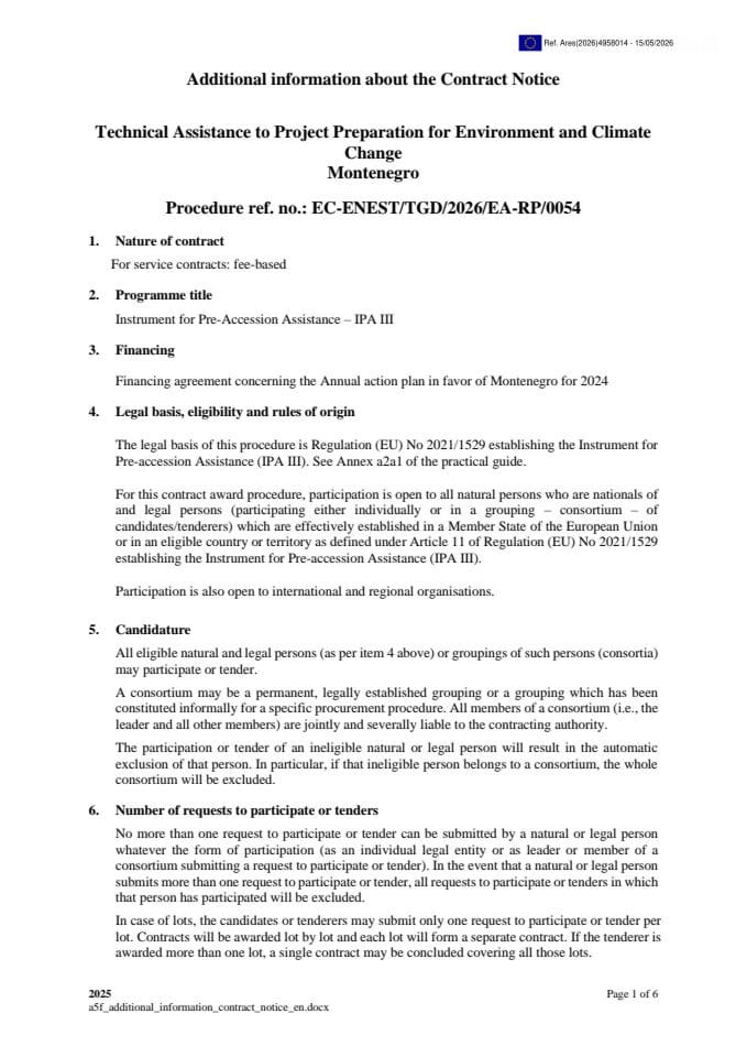 EC-ENEST-TGD-2026-EA-RP-0054 TA to project Preparation for ENV and Climate Change, Additional info to CN