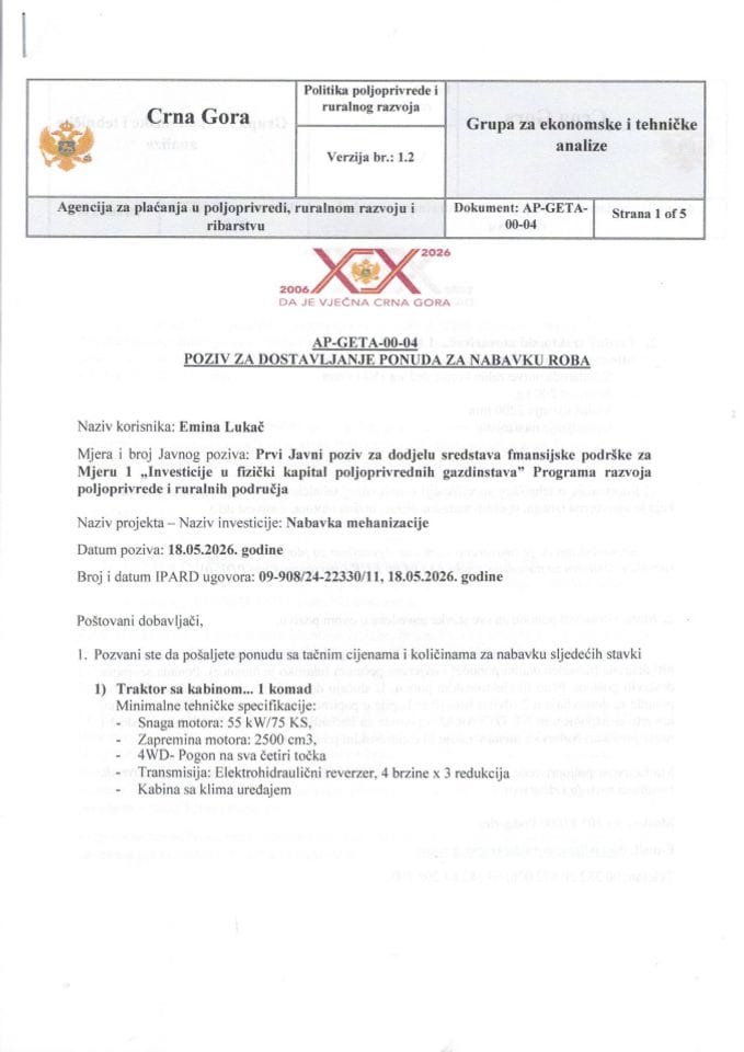 Pozv za dostavljanje ponuda- Emina Lukač
