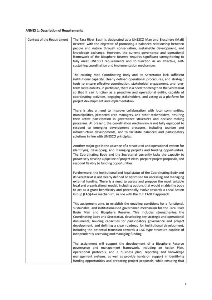 ANNEX 1 Desctiption of Requirements MaB Reserve Tara River Basin RFP 03-26 GEF 7