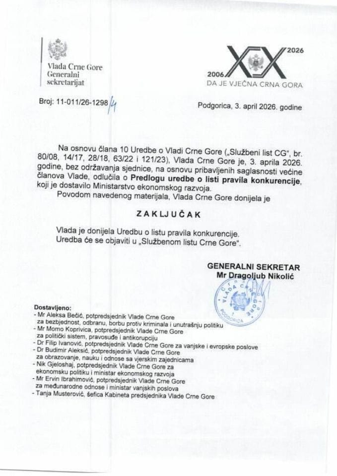 Predlog uredbe o listi pravila konkurencije - Zaključci