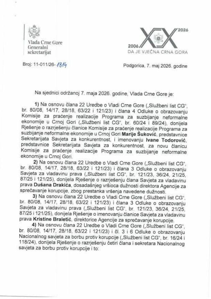 Kadrovska pitanja - 125. sjednica Vlade - Zaključci