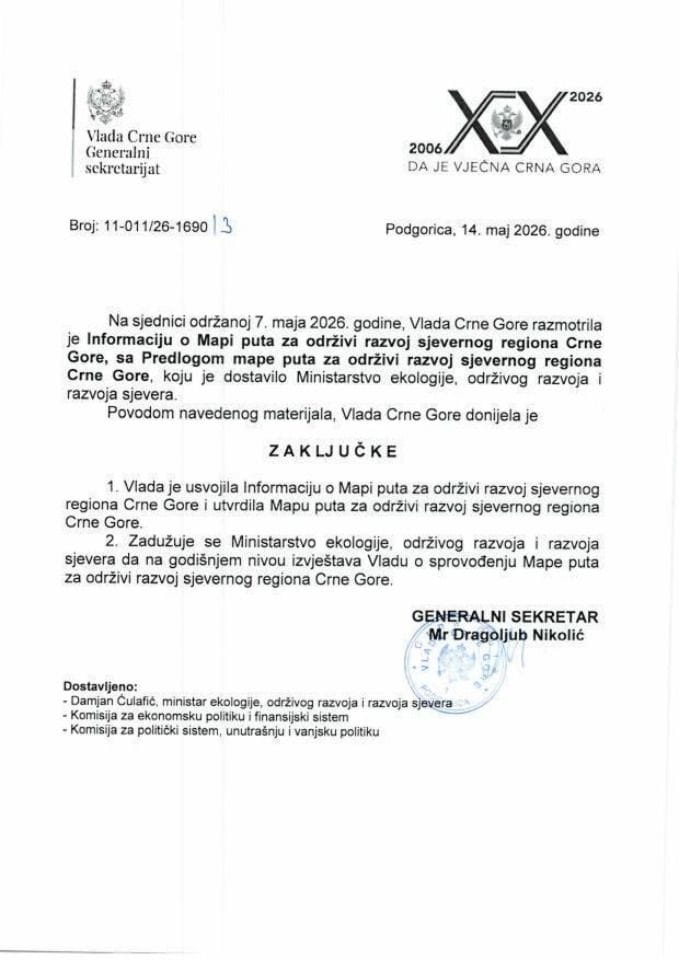 Informacija o Mapi puta za održivi razvoj sjevernog regiona Crne Gore sa Predlogom mape puta za održivi razvoj sjevernog regiona Crne Gore - Zaključci