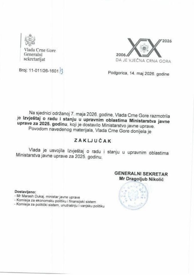 Izvještaj o radu i stanju u upravnim oblastima Ministarstva javne uprave za 2025. godinu - Zaključci