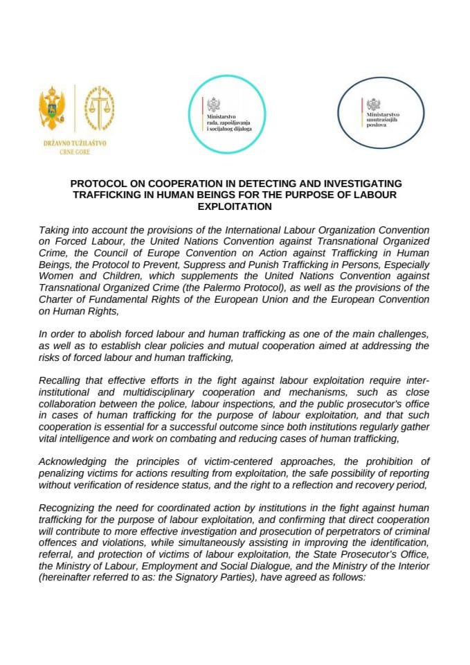PROTOCOL ON COOPERATION IN DETECTING AND INVESTIGATING TRAFFICKING IN HUMAN BEINGS FOR THE PURPOSE OF LABOUR EXPLOITATION eng