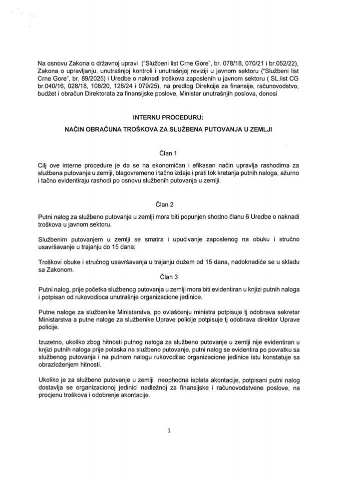 Obračun troškova u zemlji