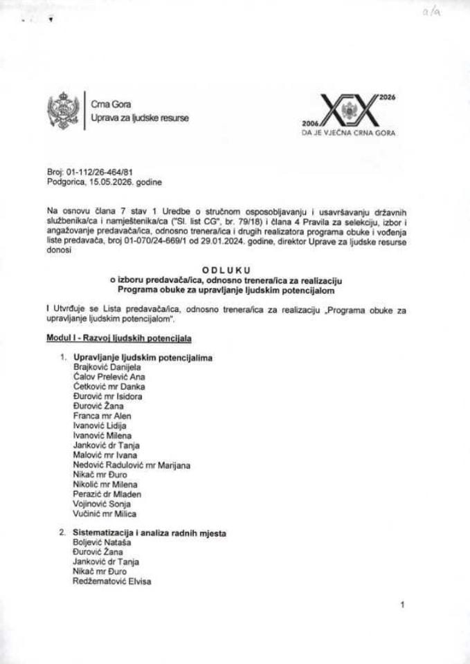 Odluka o izboru predavača_ica - 05.2026