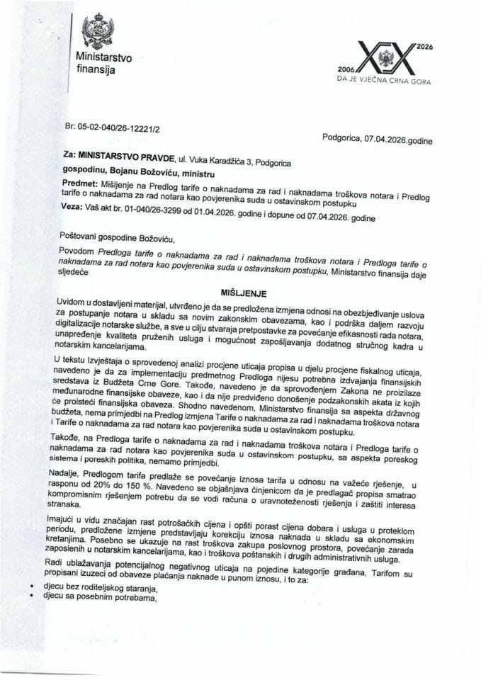 Mišljenje na Notarske tarife