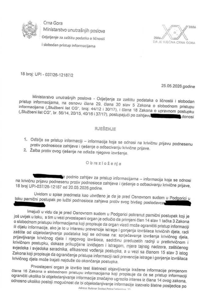 Rješenje br. 18-UPI-037/26-12187/2